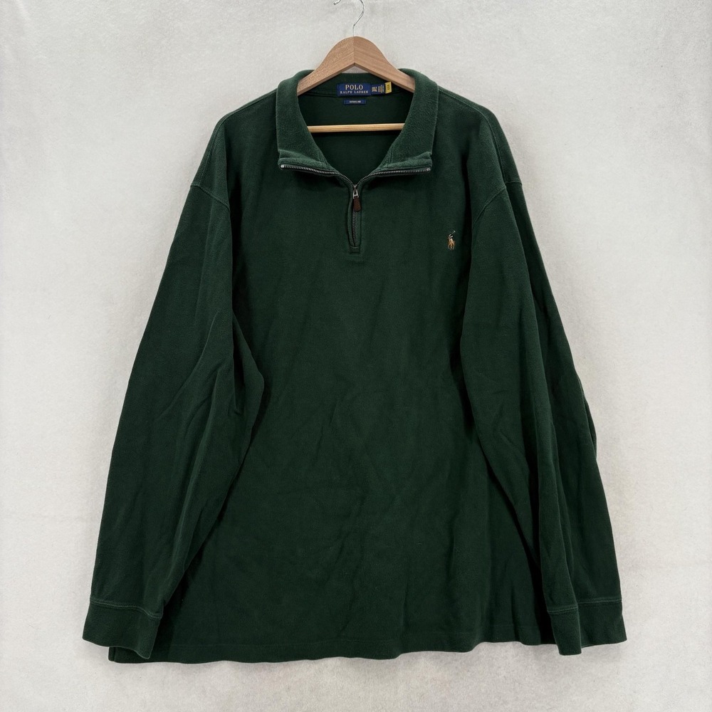 Polo Ralph Lauren Sweater Mens 3XLT Green Estate Rib 1/4 Zip Mock Neck Knit Golf